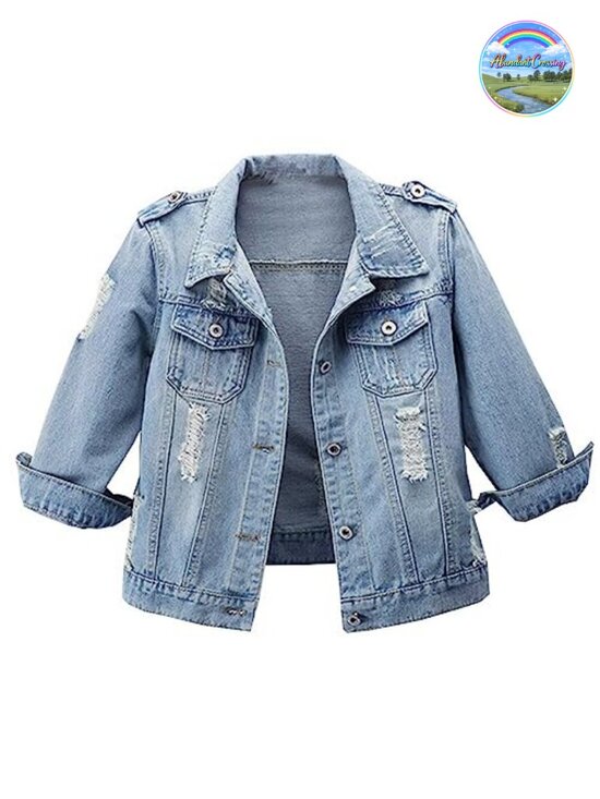 Jackets & Blazers - Women's 3/4 Sleeve Cropped Denim Jacket Distressed Button Front